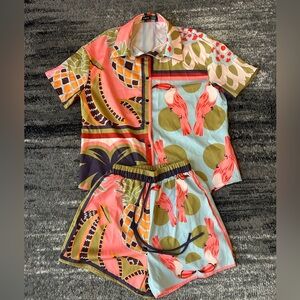 SHEIN 2-Piece Tropical Toucan Short Set
